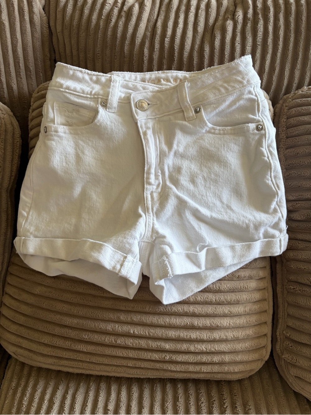 American Eagle Outfitters White Rolled-Hem Denim Shorts